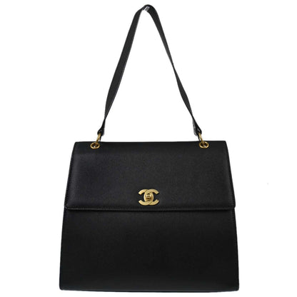 Chanel Black Caviar Skin Straight Flap Handbag