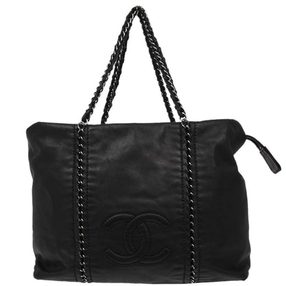 Chanel Black Calfskin Luxury Line Tote Handbag