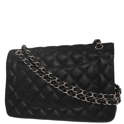 Chanel Black Caviar Skin Jumbo Classic Double Flap Shoulder Bag