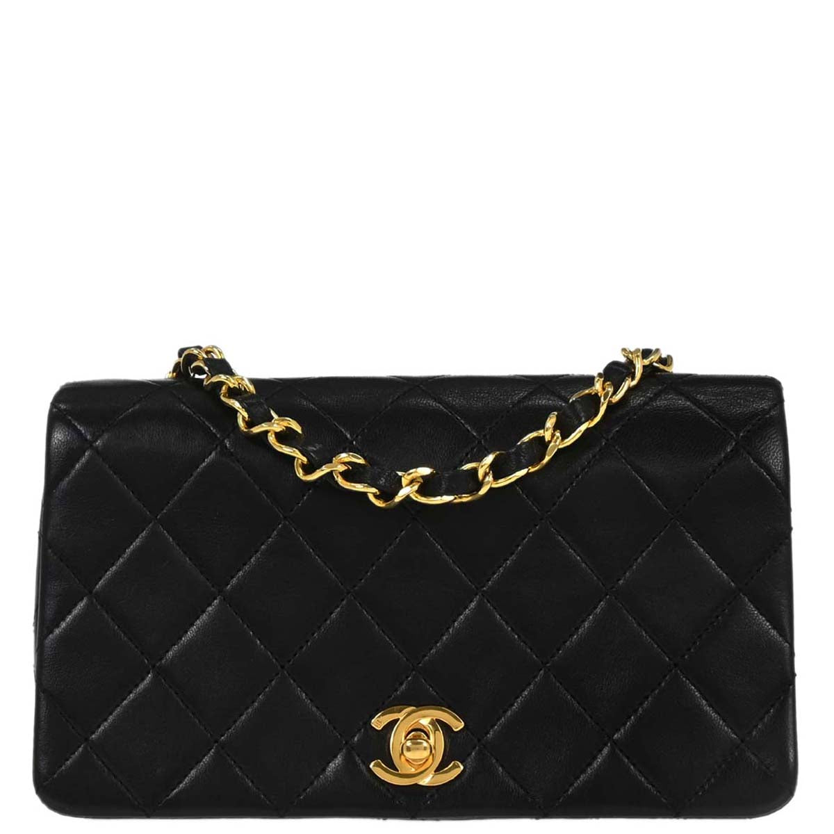 Chanel Black Lambskin Turnlock Mini Full Flap Shoulder Bag