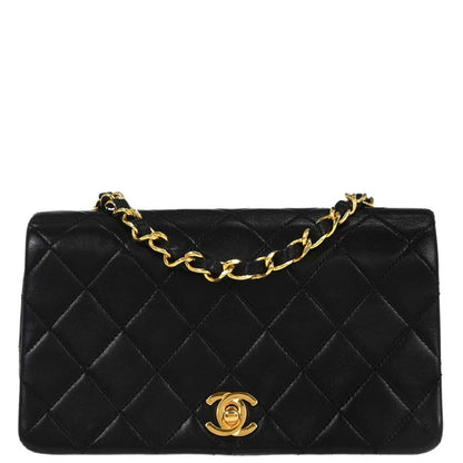 Chanel Black Lambskin Turnlock Mini Full Flap Shoulder Bag