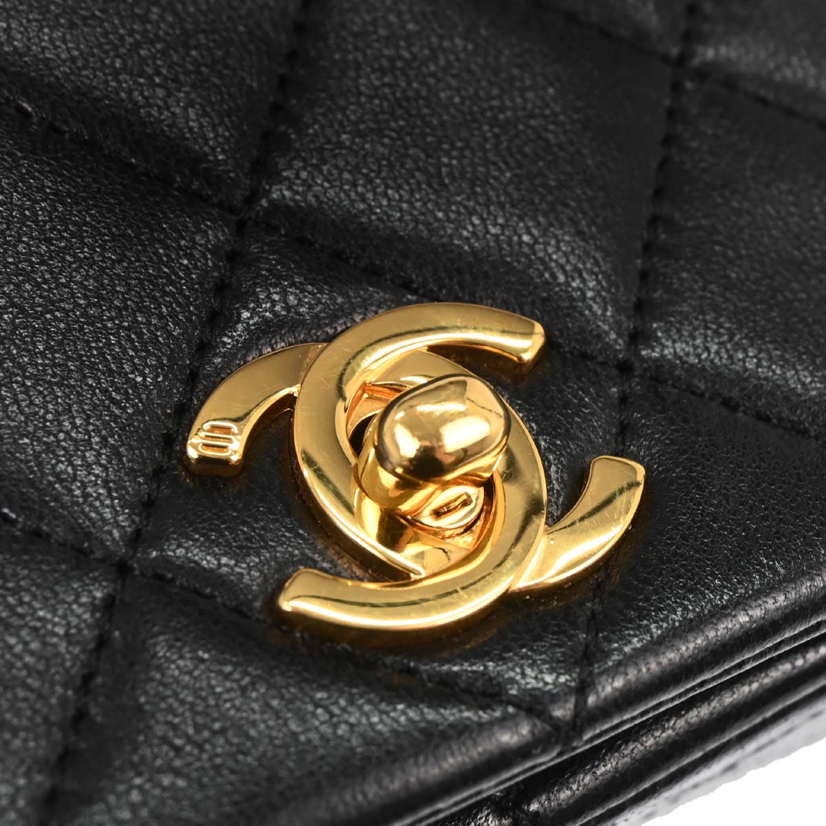 Chanel Black Lambskin Turnlock Mini Full Flap Shoulder Bag