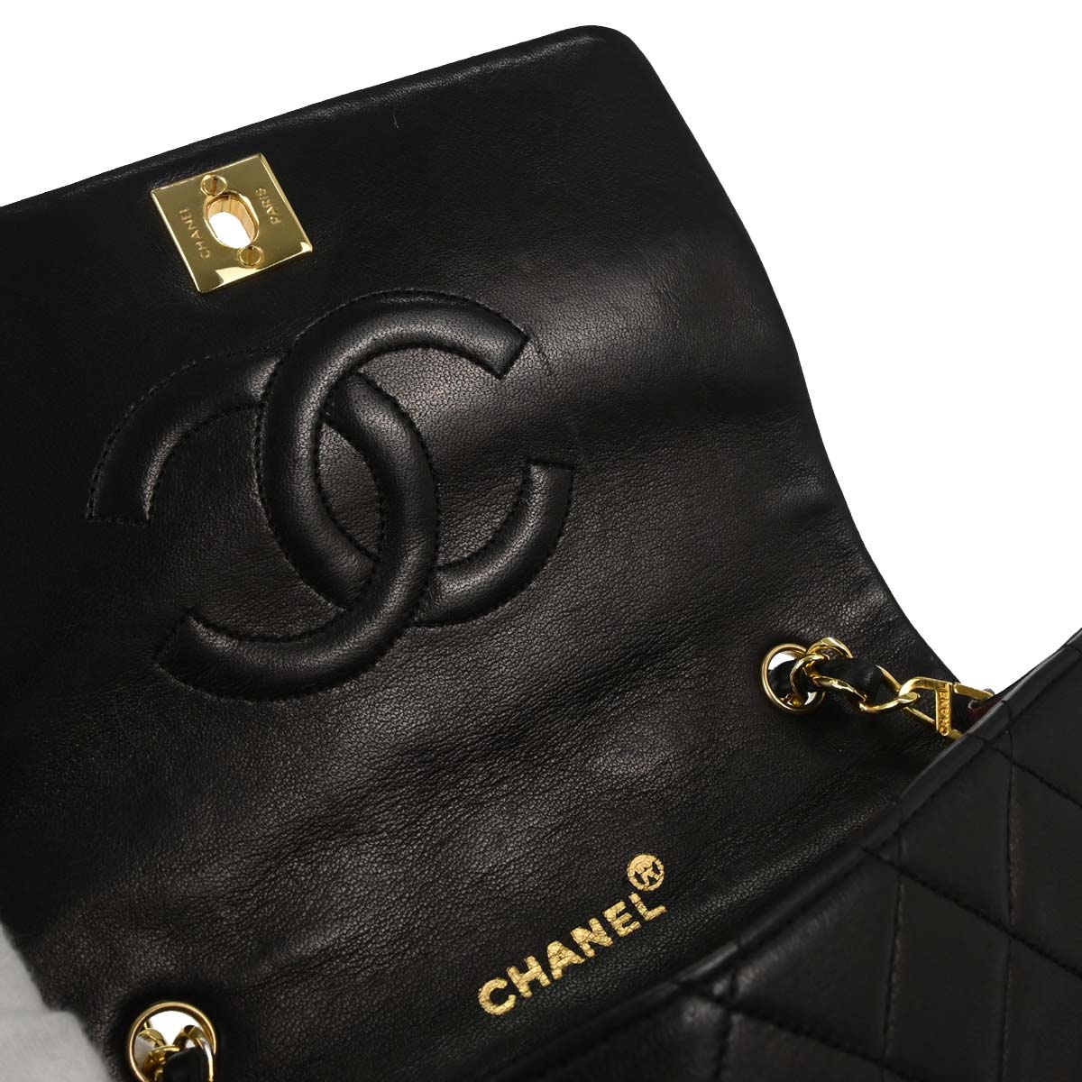Chanel Black Lambskin Turnlock Mini Full Flap Shoulder Bag