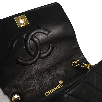 Chanel Black Lambskin Turnlock Mini Full Flap Shoulder Bag