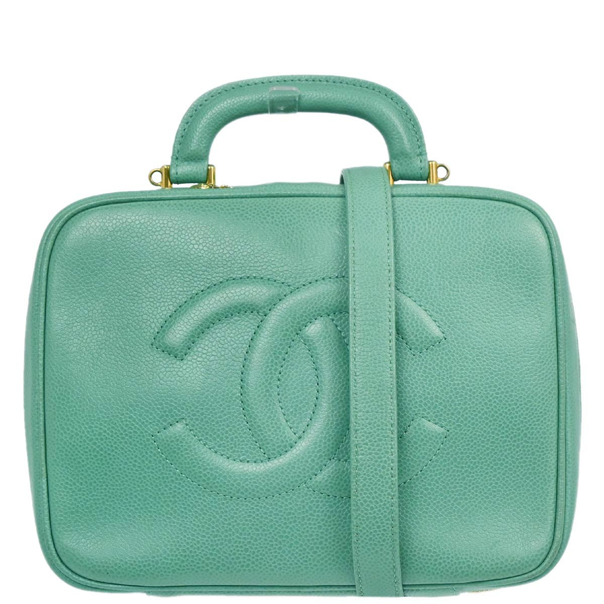 Chanel Emerald Green Caviar Skin Timeless Lunch Box Vanity 24 2way Shoulder Handbag