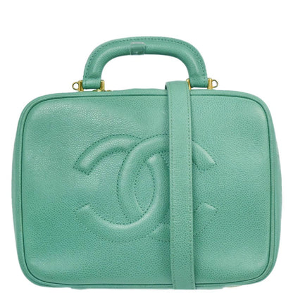 Chanel Emerald Green Caviar Skin Timeless Lunch Box Vanity 24 2way Shoulder Handbag