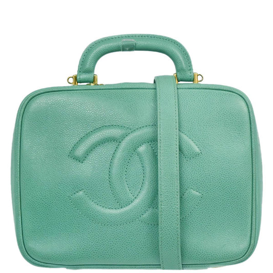 Chanel Emerald Green Caviar Skin Timeless Lunch Box Vanity 24 2way Shoulder Handbag