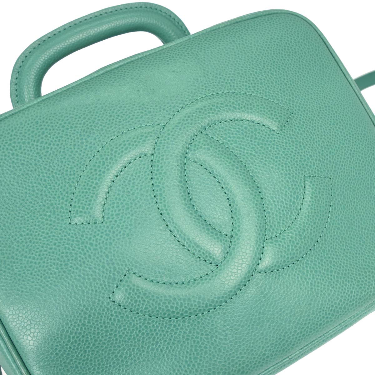 Chanel Emerald Green Caviar Skin Timeless Lunch Box Vanity 24 2way Shoulder Handbag