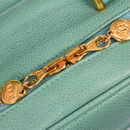 Chanel Emerald Green Caviar Skin Timeless Lunch Box Vanity 24 2way Shoulder Handbag