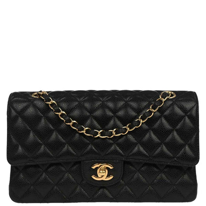 Chanel Black Caviar Skin Medium Classic Double Flap Shoulder Bag