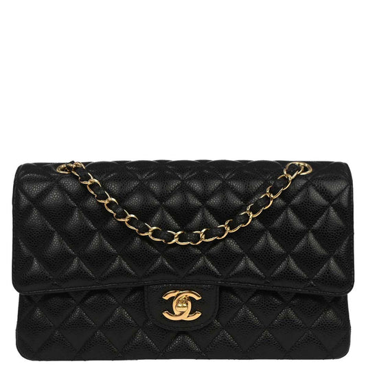 Chanel Black Caviar Skin Medium Classic Double Flap Shoulder Bag