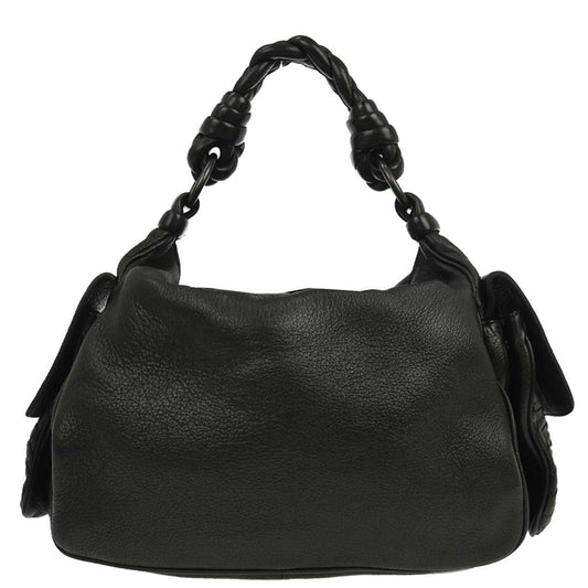 Bottega Veneta Black Leather Intrecciato Handbag