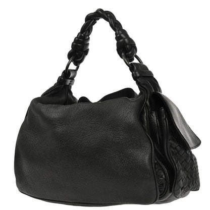Bottega Veneta Black Leather Intrecciato Handbag