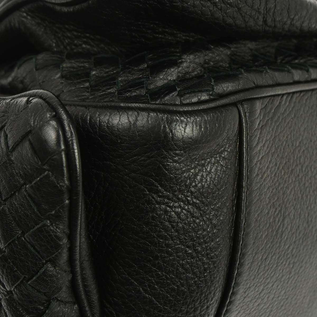 Bottega Veneta Black Leather Intrecciato Handbag