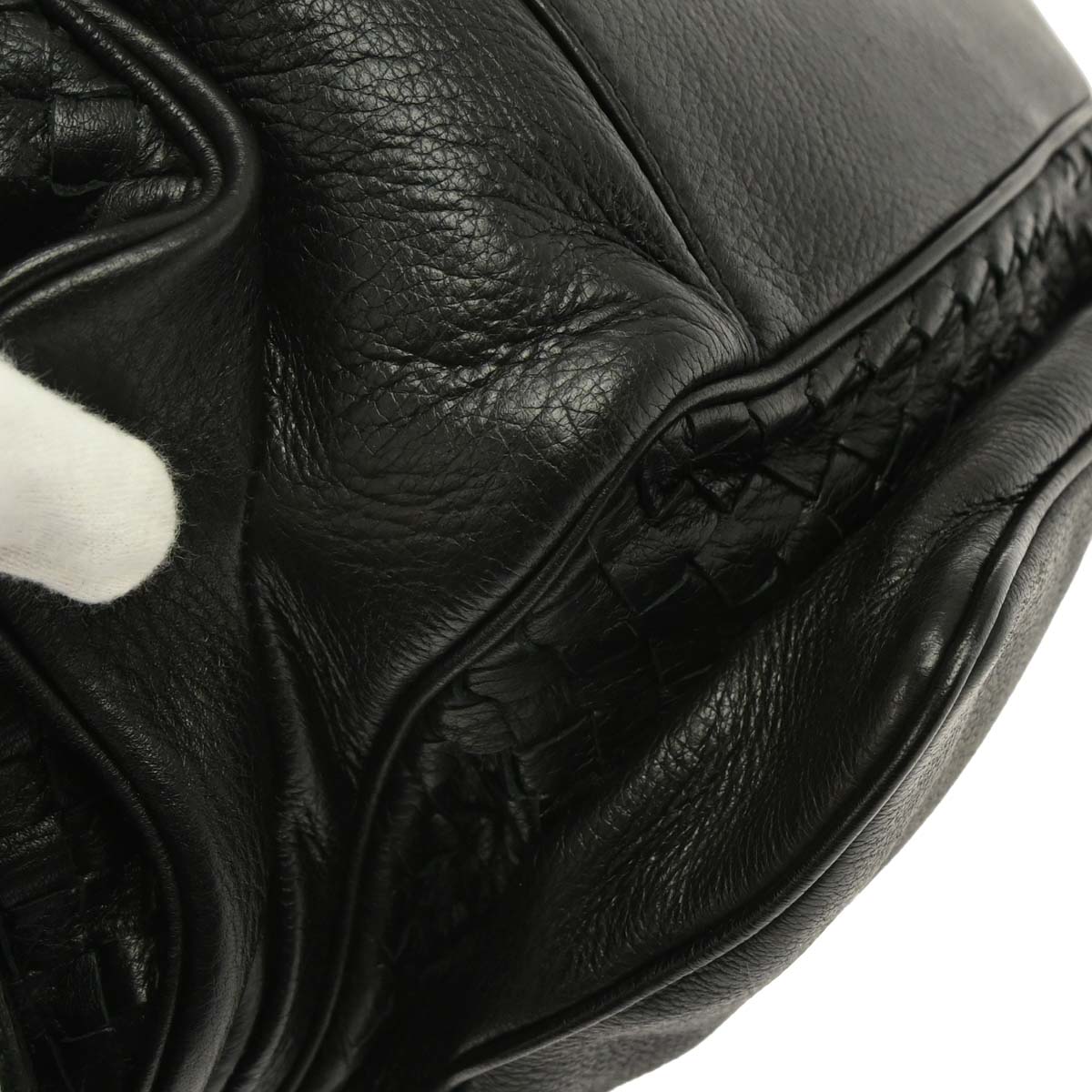Bottega Veneta Black Leather Intrecciato Handbag