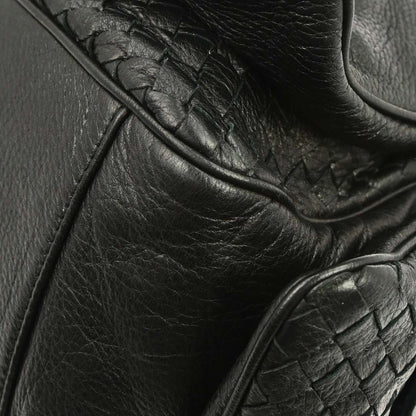 Bottega Veneta Black Leather Intrecciato Handbag