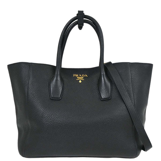 Prada Black Leather 2way Shoulder Tote Handbag