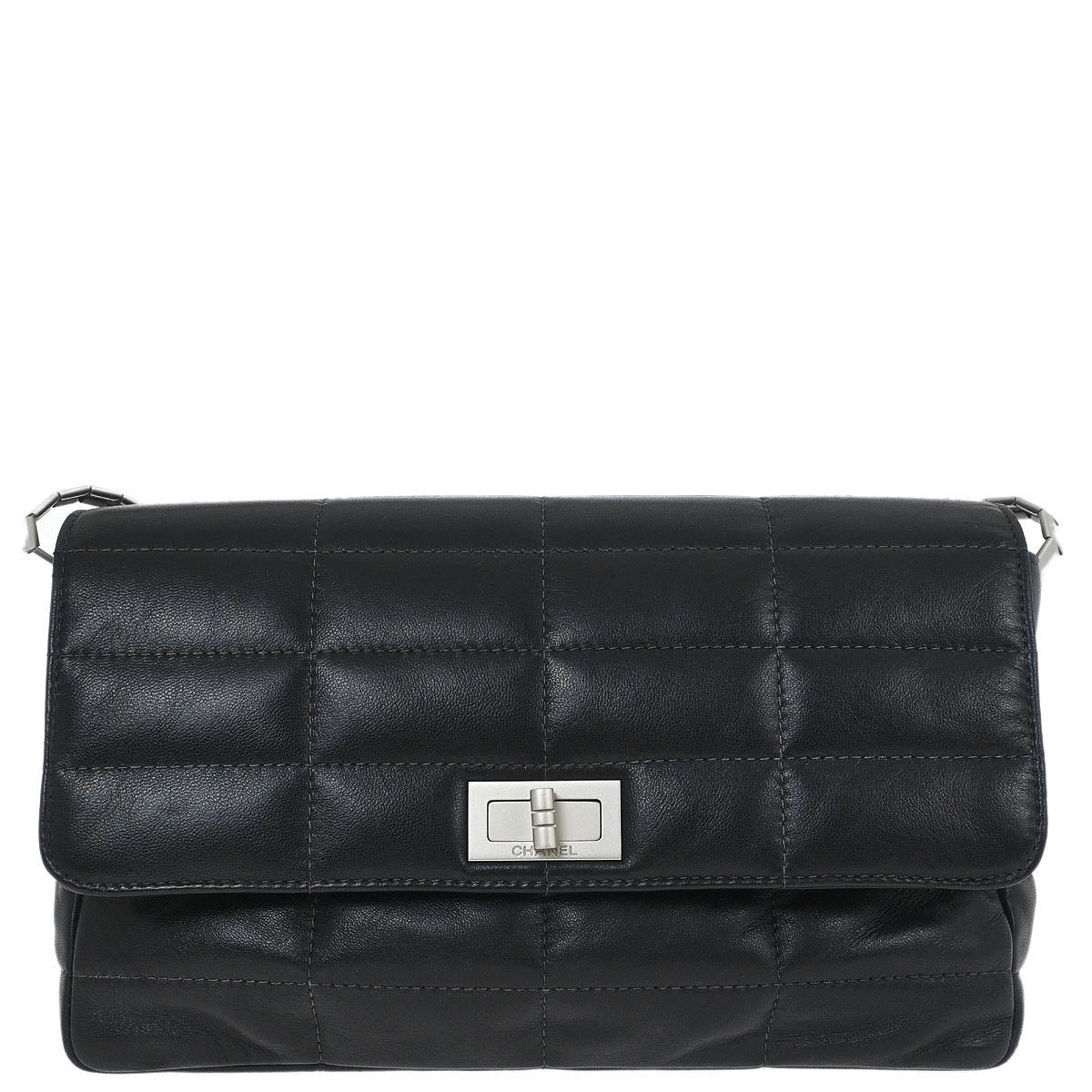Chanel 1997-1999 Black Lambskin Coco Bar Mademoiselle Lock Shoulder Bag