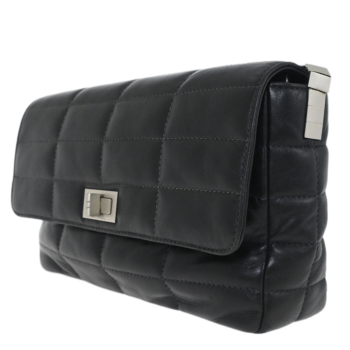 Chanel 1997-1999 Black Lambskin Coco Bar Mademoiselle Lock Shoulder Bag
