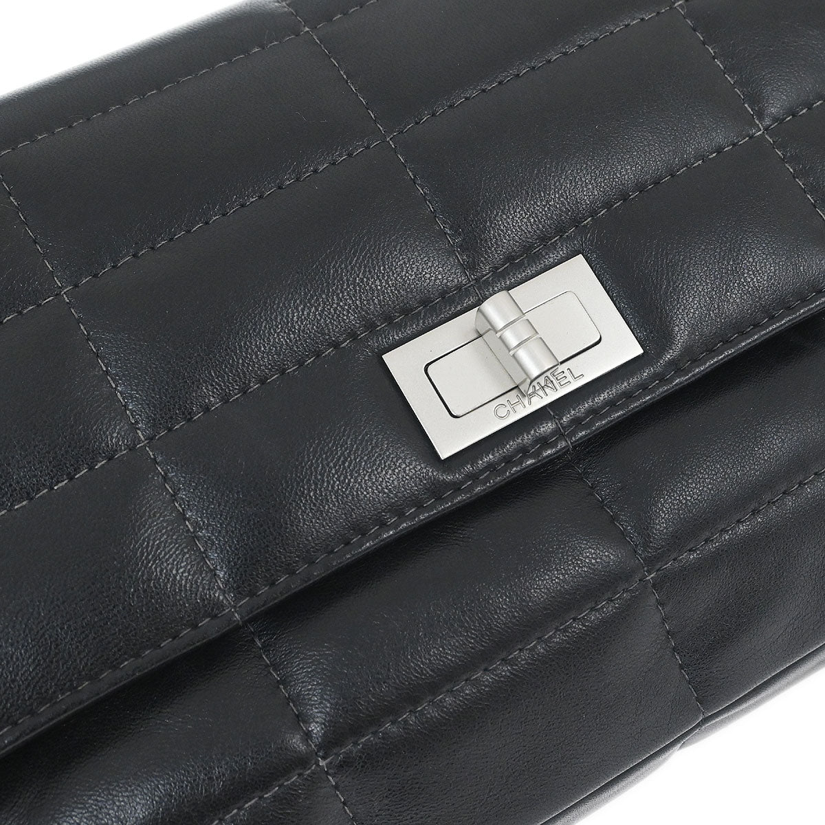 Chanel 1997-1999 Black Lambskin Coco Bar Mademoiselle Lock Shoulder Bag