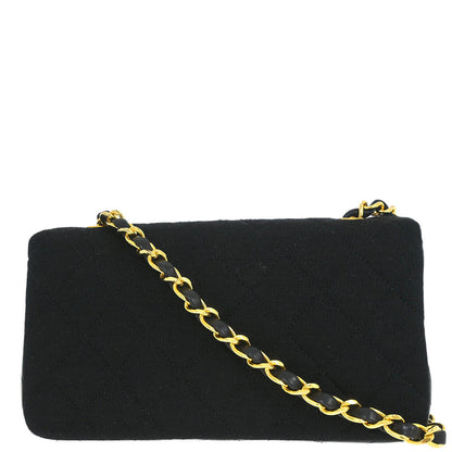 Chanel 1989-1991 Black Cotton Lambskin Turnlock Mini Full Flap Shoulder Bag