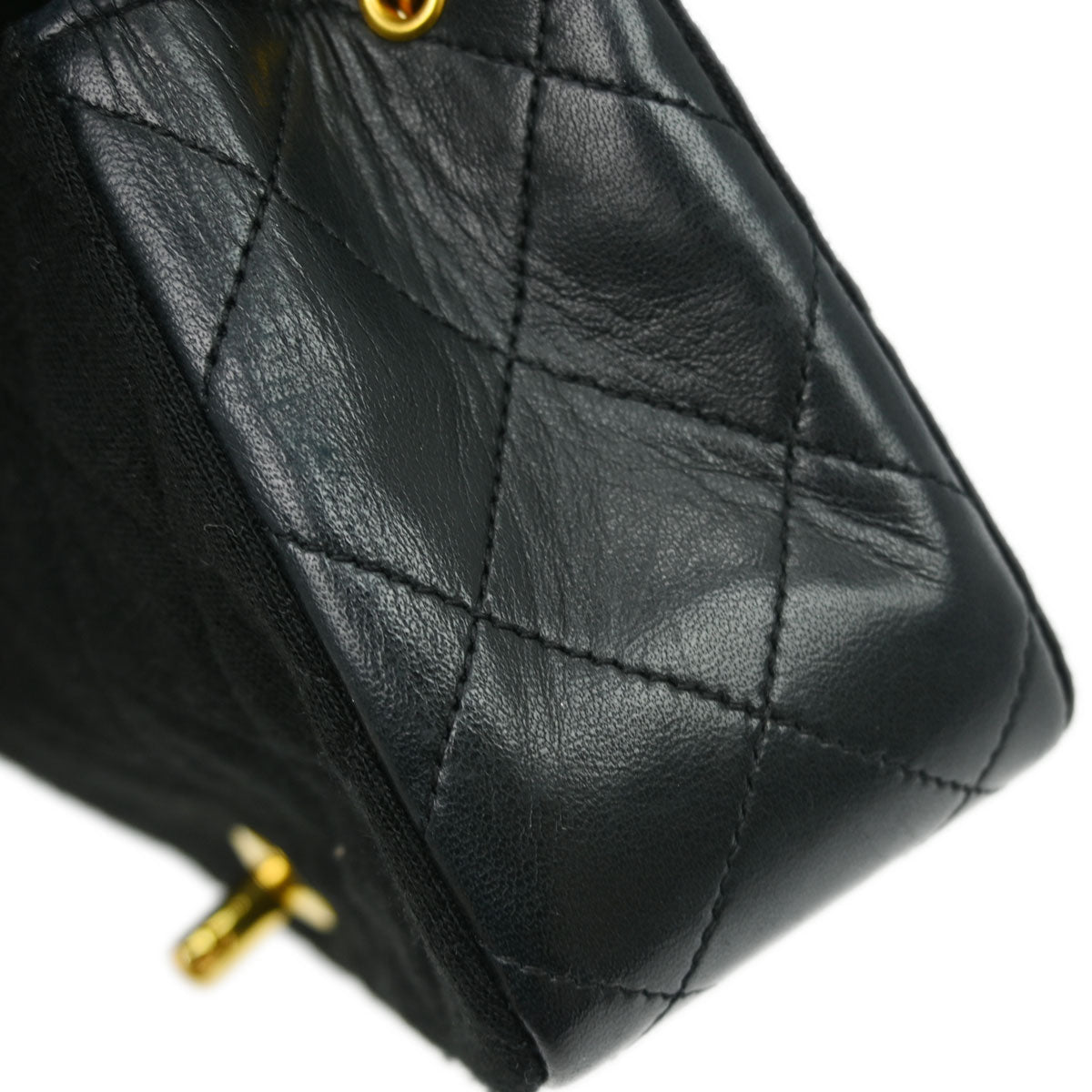 Chanel 1989-1991 Black Cotton Lambskin Turnlock Mini Full Flap Shoulder Bag