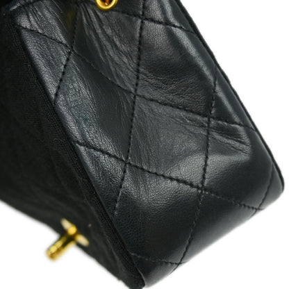 Chanel 1989-1991 Black Cotton Lambskin Turnlock Mini Full Flap Shoulder Bag