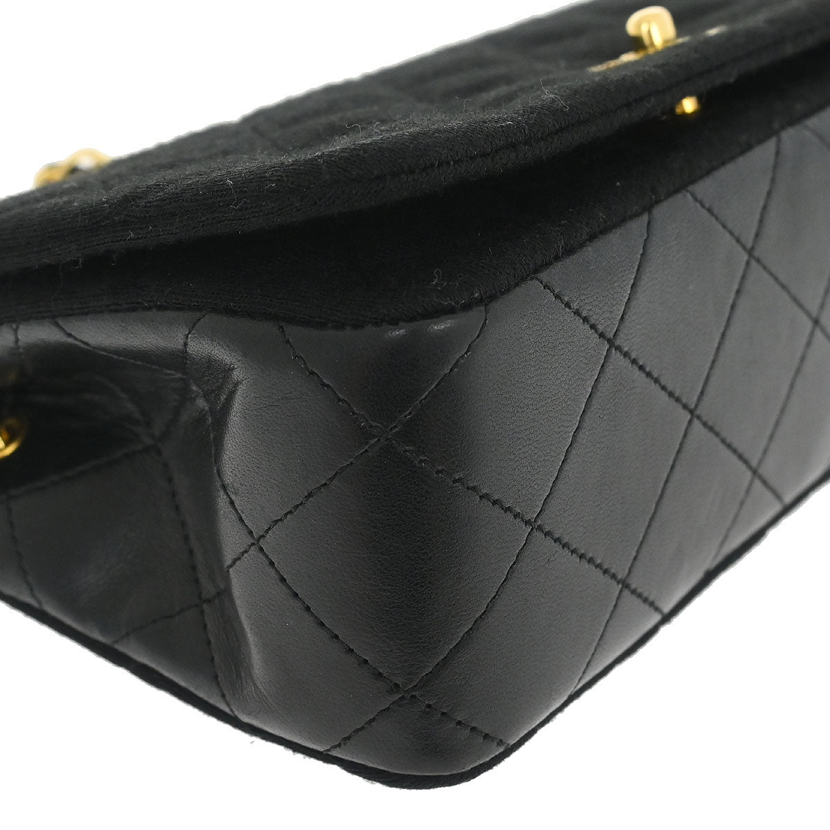 Chanel 1989-1991 Black Cotton Lambskin Turnlock Mini Full Flap Shoulder Bag