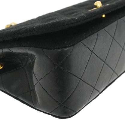 Chanel 1989-1991 Black Cotton Lambskin Turnlock Mini Full Flap Shoulder Bag