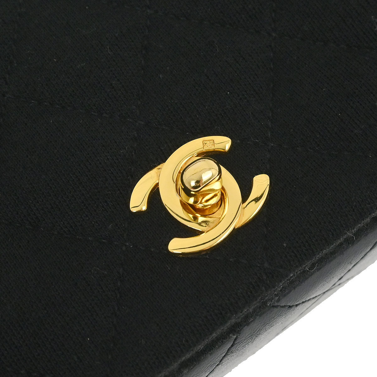 Chanel 1989-1991 Black Cotton Lambskin Turnlock Mini Full Flap Shoulder Bag