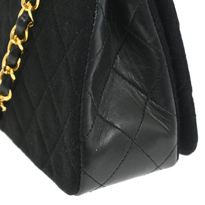 Chanel 1989-1991 Black Cotton Lambskin Turnlock Mini Full Flap Shoulder Bag
