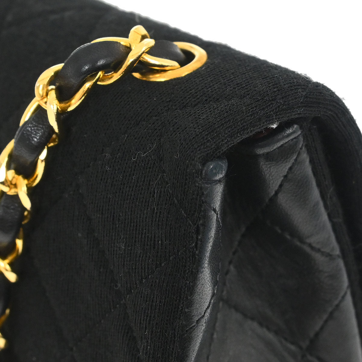 Chanel 1989-1991 Black Cotton Lambskin Turnlock Mini Full Flap Shoulder Bag
