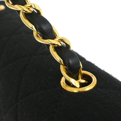 Chanel 1989-1991 Black Cotton Lambskin Turnlock Mini Full Flap Shoulder Bag