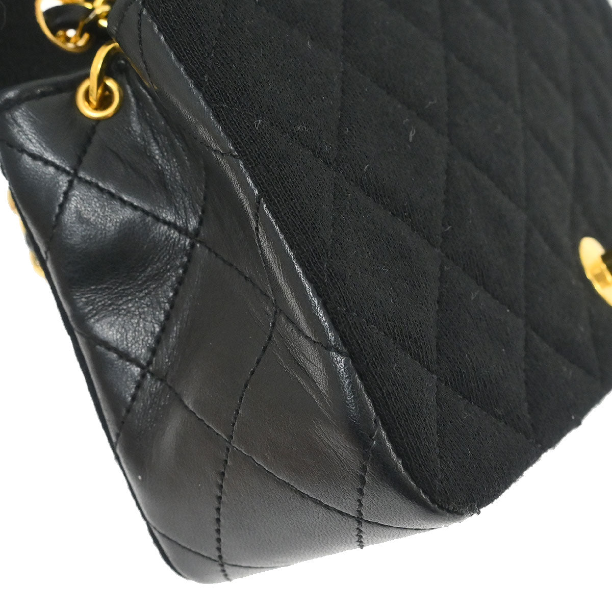 Chanel 1989-1991 Black Cotton Lambskin Turnlock Mini Full Flap Shoulder Bag