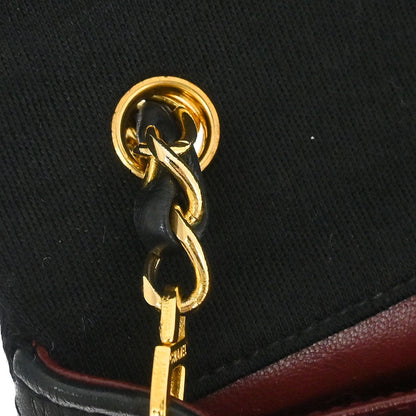 Chanel 1989-1991 Black Cotton Lambskin Turnlock Mini Full Flap Shoulder Bag