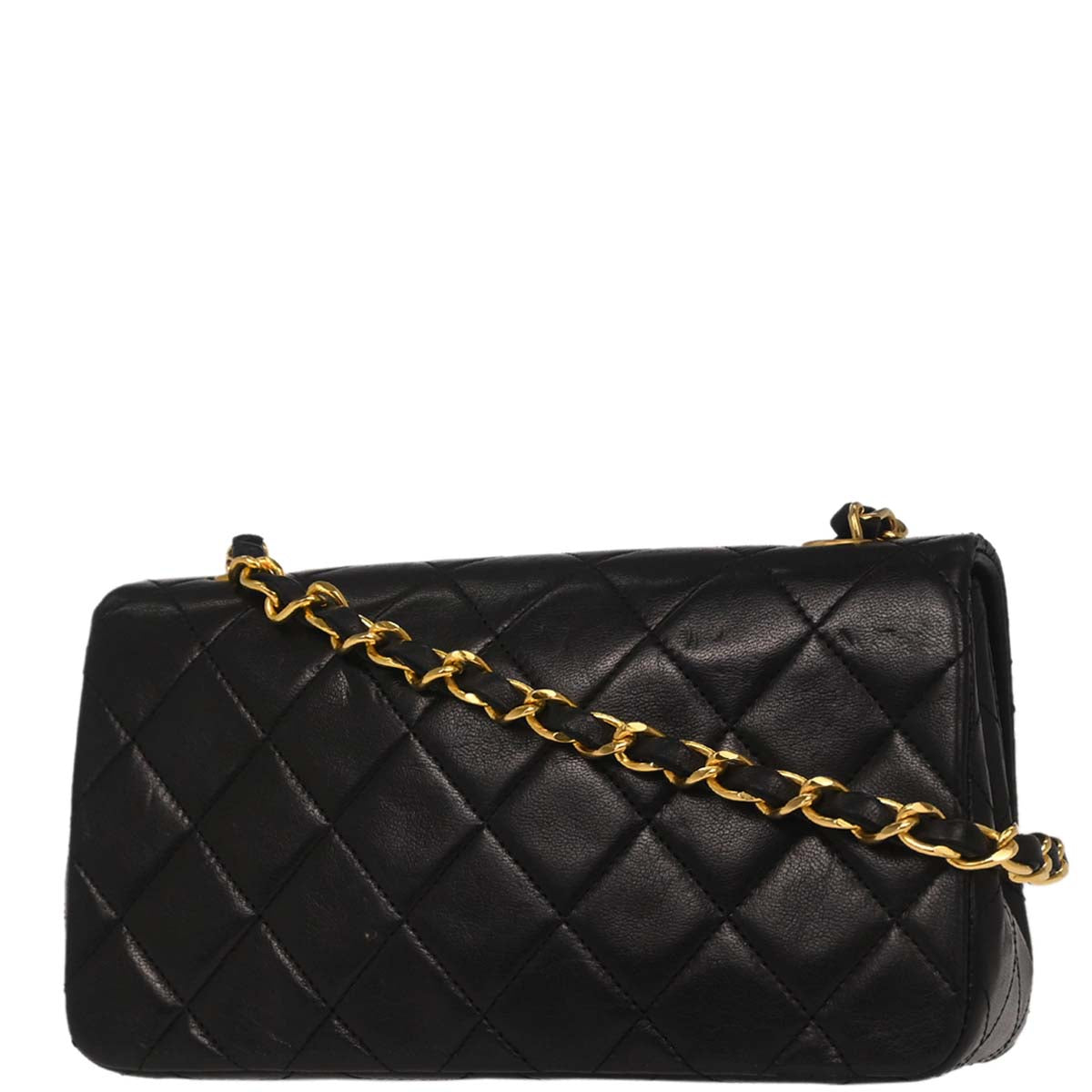 Chanel 1989-1991 Black Lambskin Turnlock Mini Full Flap Shoulder Bag
