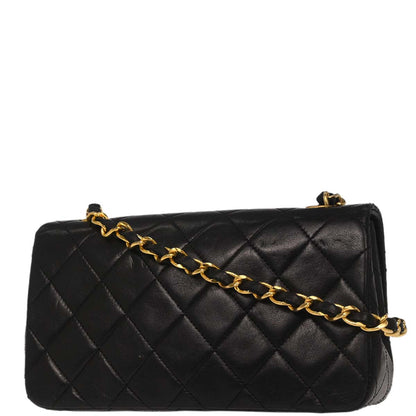 Chanel 1989-1991 Black Lambskin Turnlock Mini Full Flap Shoulder Bag