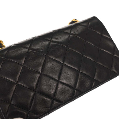 Chanel 1989-1991 Black Lambskin Turnlock Mini Full Flap Shoulder Bag