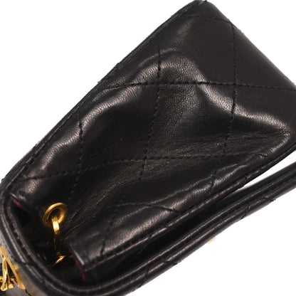 Chanel 1989-1991 Black Lambskin Turnlock Mini Full Flap Shoulder Bag