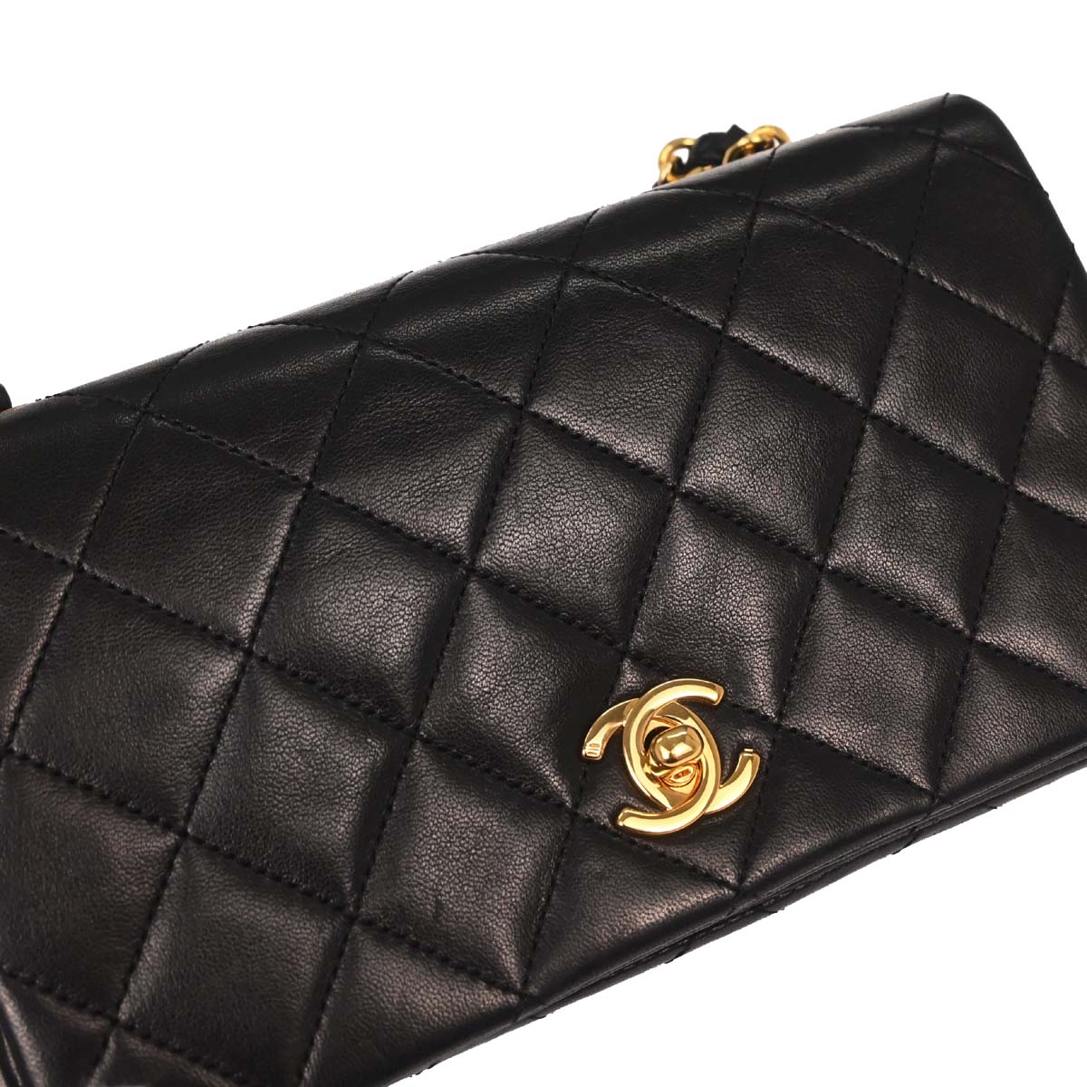 Chanel 1989-1991 Black Lambskin Turnlock Mini Full Flap Shoulder Bag
