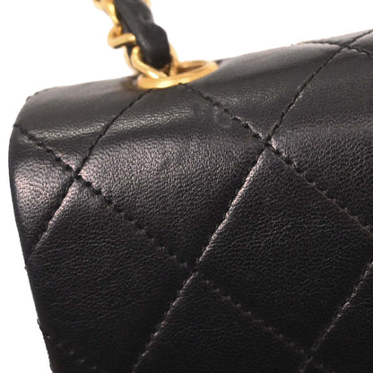 Chanel 1989-1991 Black Lambskin Turnlock Mini Full Flap Shoulder Bag