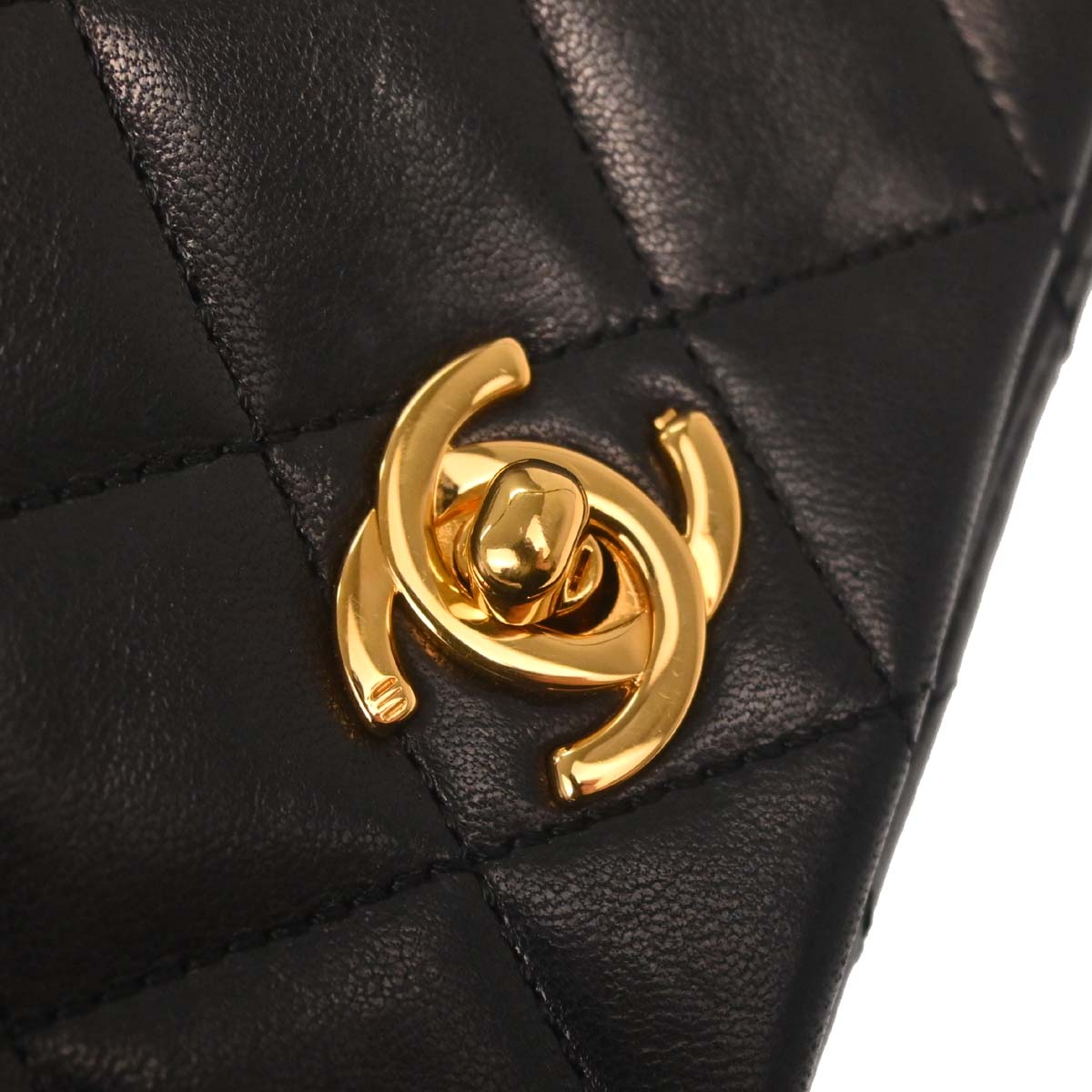Chanel 1989-1991 Black Lambskin Turnlock Mini Full Flap Shoulder Bag