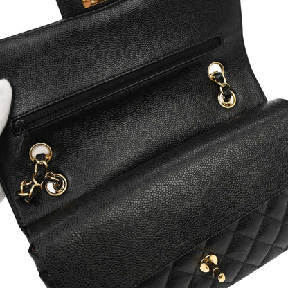 Chanel Black Caviar Skin Medium Classic Double Flap Shoulder Bag