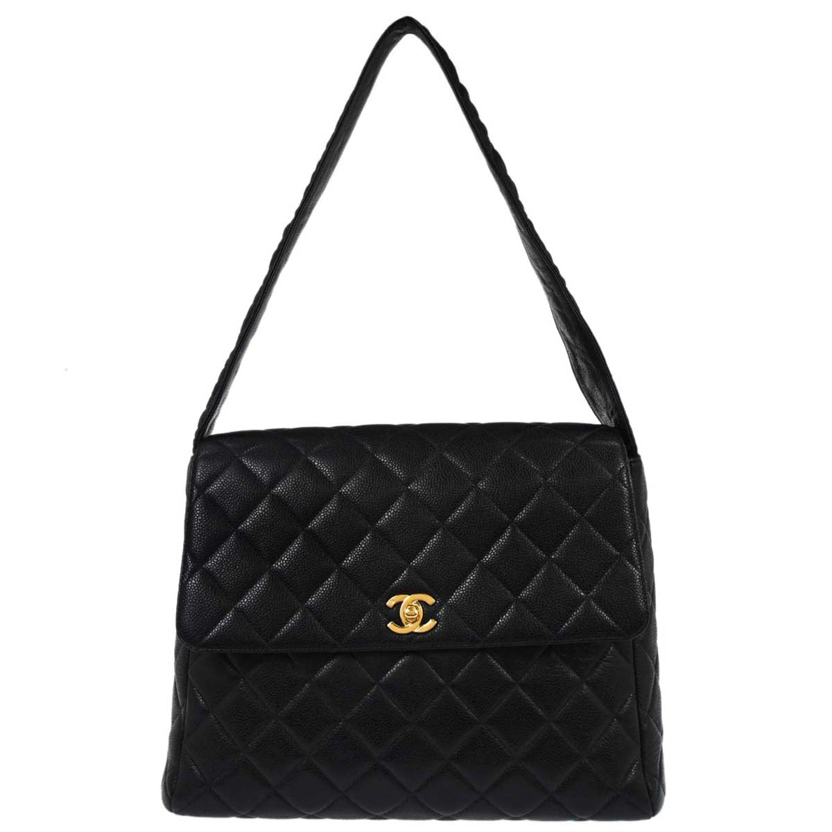 Chanel Black Caviar Skin Straight Flap Handbag