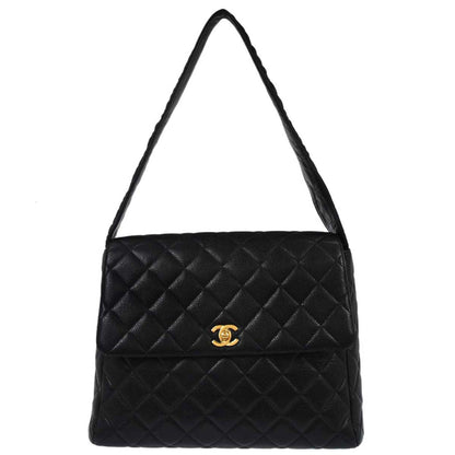 Chanel Black Caviar Skin Straight Flap Handbag