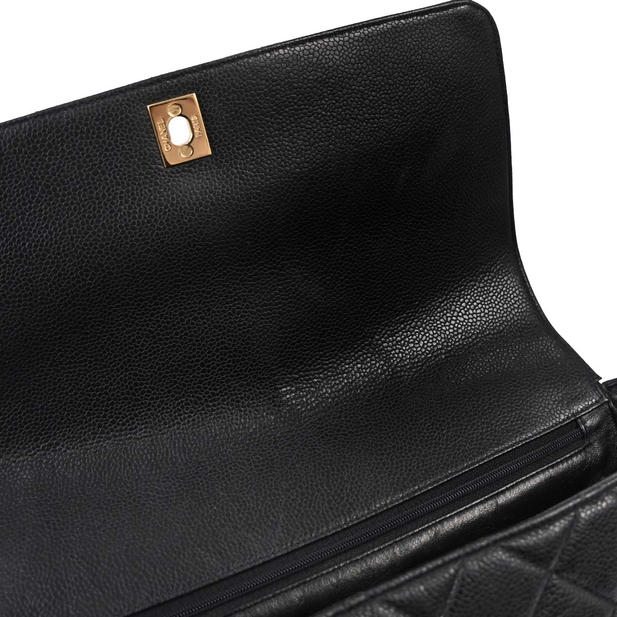 Chanel Black Caviar Skin Straight Flap Handbag