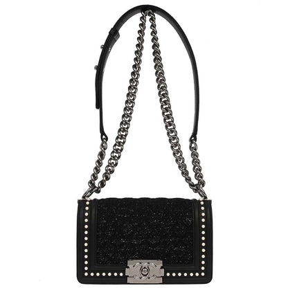 Boy Chanel Black Tweed Lambskin Small Chain Shoulder Bag