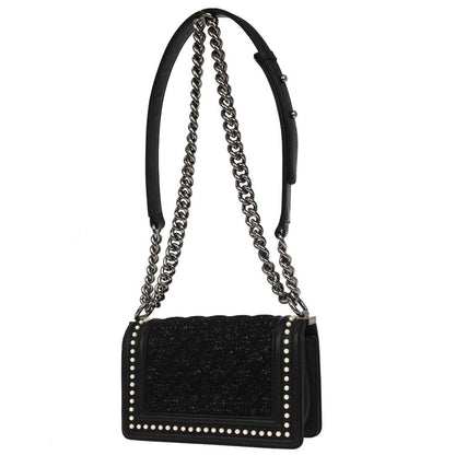 Boy Chanel Black Tweed Lambskin Small Chain Shoulder Bag
