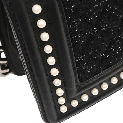 Boy Chanel Black Tweed Lambskin Small Chain Shoulder Bag