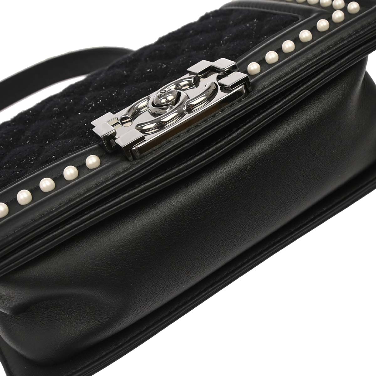 Boy Chanel Black Tweed Lambskin Small Chain Shoulder Bag